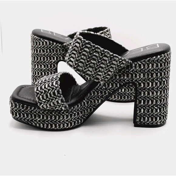 BEACH by Matisse Vegan Gem Platform Block Heels Black Double Strap Sandals  5.5 - Picture 6 of 9